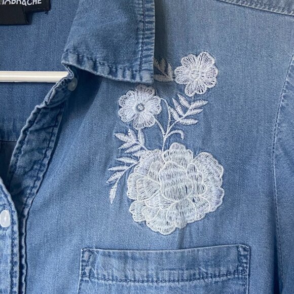 Jordache chambray button top - size M Western shirt, cowgirl, embroidery - Picture 4 of 12